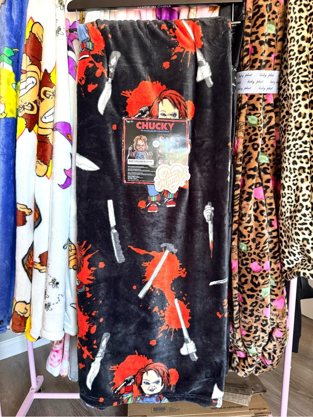 Chucky Plush Throw Blanket - Black & Red Horror Design